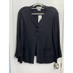 Toula Cardigan Sweater Size 6 Wool Blend Ribbed Knit Black Quiet Luxury NWT